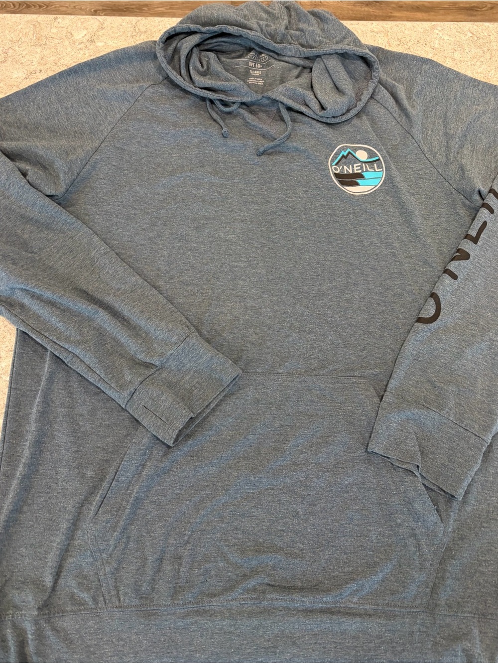 O'Neill Men's Heather Blue SPF 50 Pullover Hooded Shirt-XXL